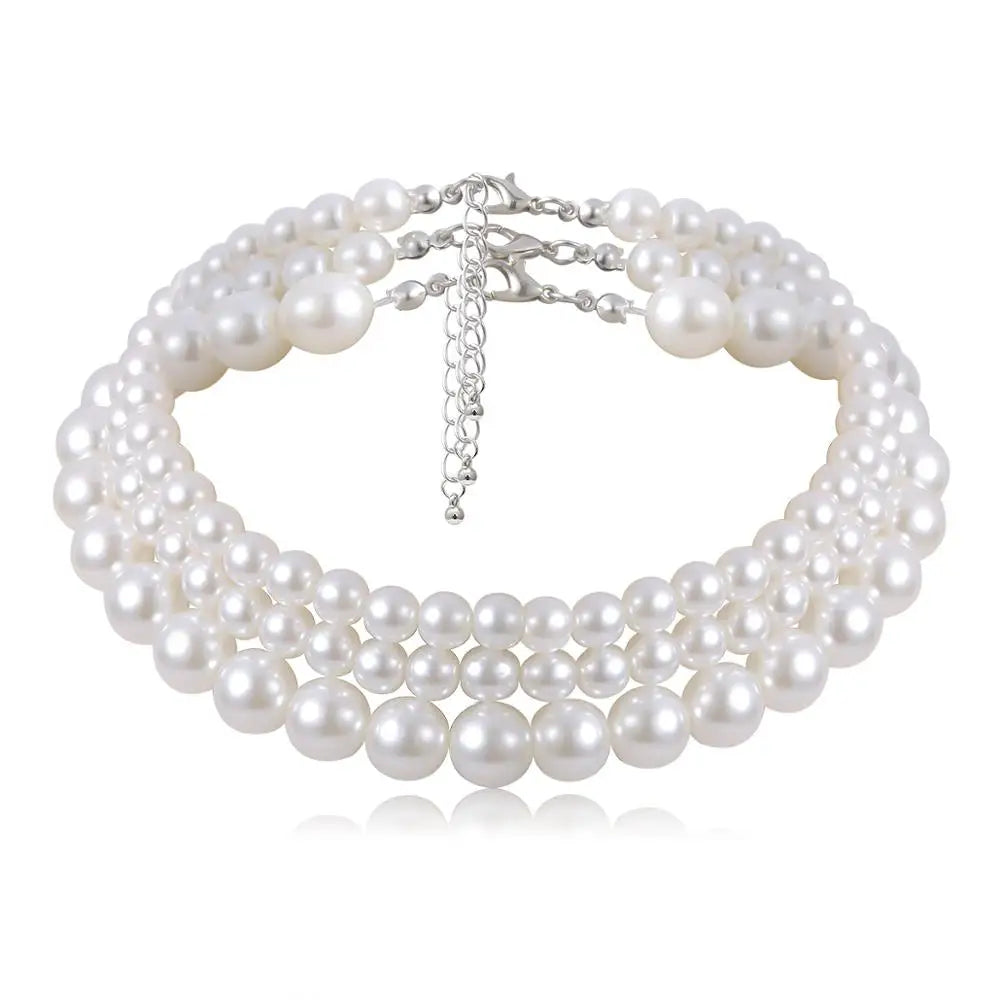 Multi-Layer White Imitation Pearl Necklaces