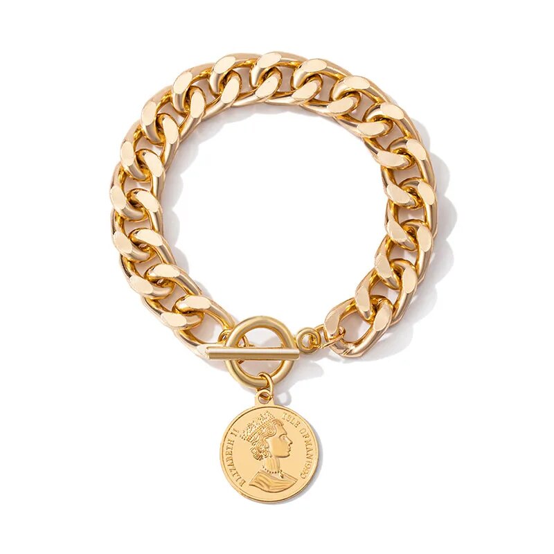 Cuban Chain + Coin Charm Bracelet