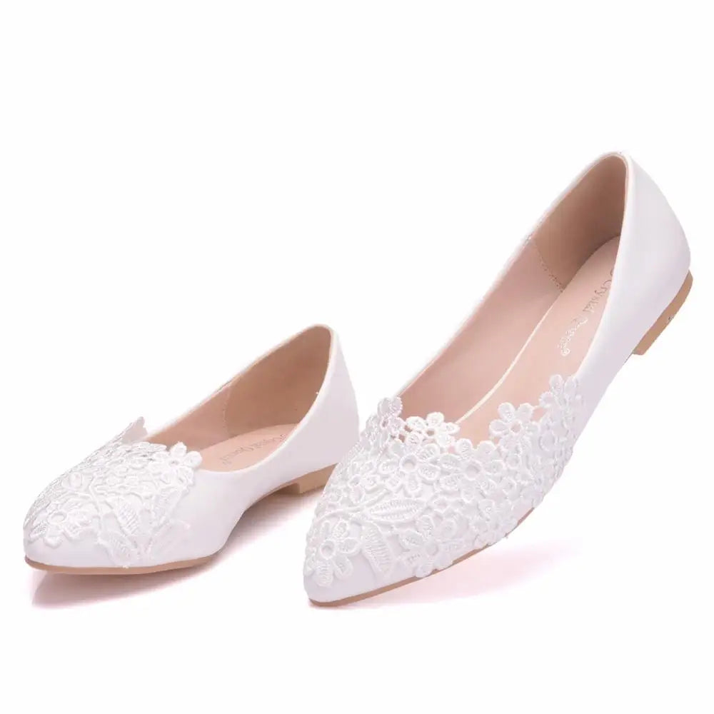 White Lace Flat Shoes