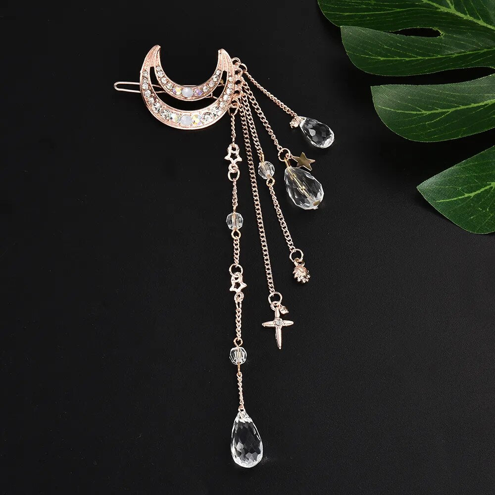 Moon Crystal Tassel Hairpin (Silver/Gold/RoseGold)