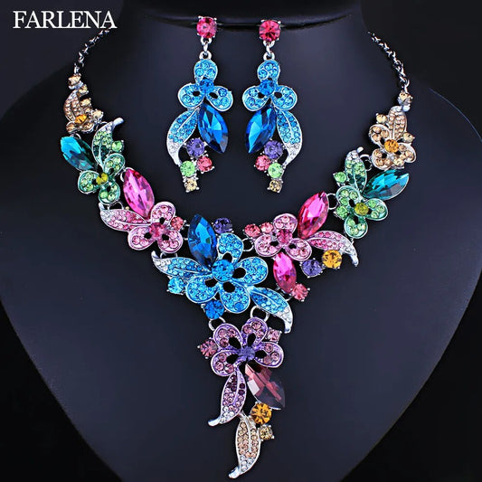 Multicolor Crystal Flower Jewelry Set (5 colors)