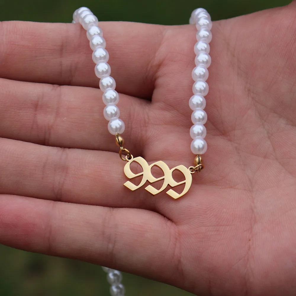 Lucky Angel Number Pearl Necklaces