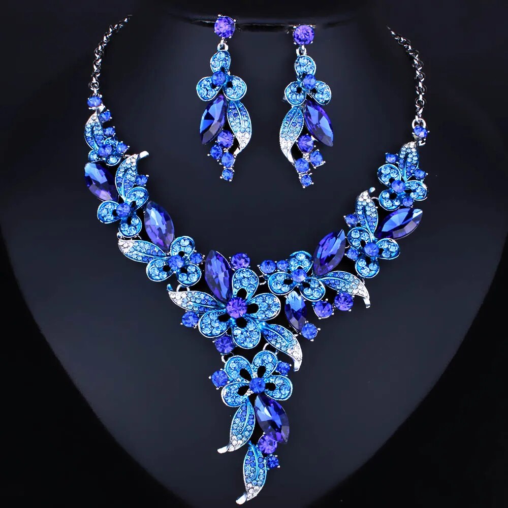 Multicolor Crystal Flower Jewelry Set (5 colors)