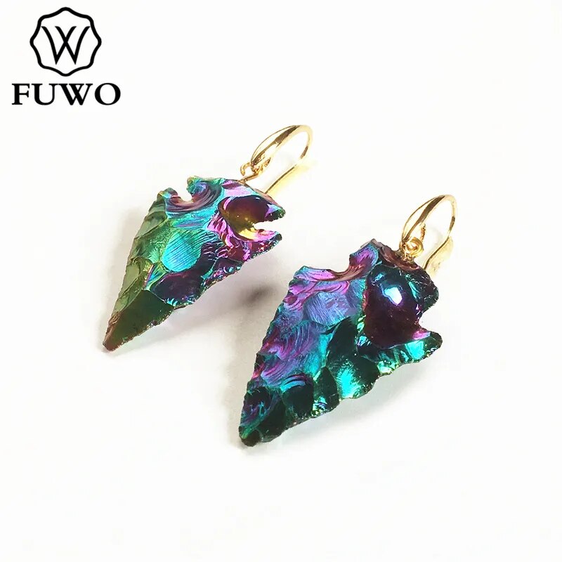 Colorful Raw Tourmaline Arrowhead Earrings