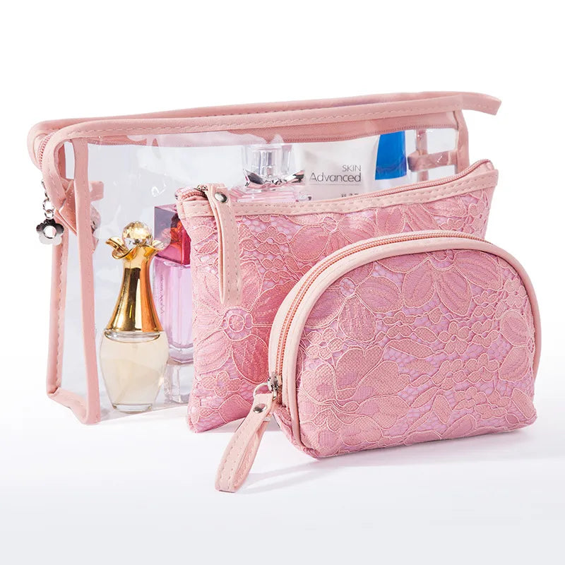 Lace/Clear Makeup Bags Set (5 colors)