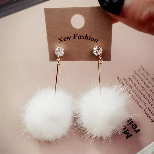 Faux Fur Ball Dangle Earrings (4 colors)