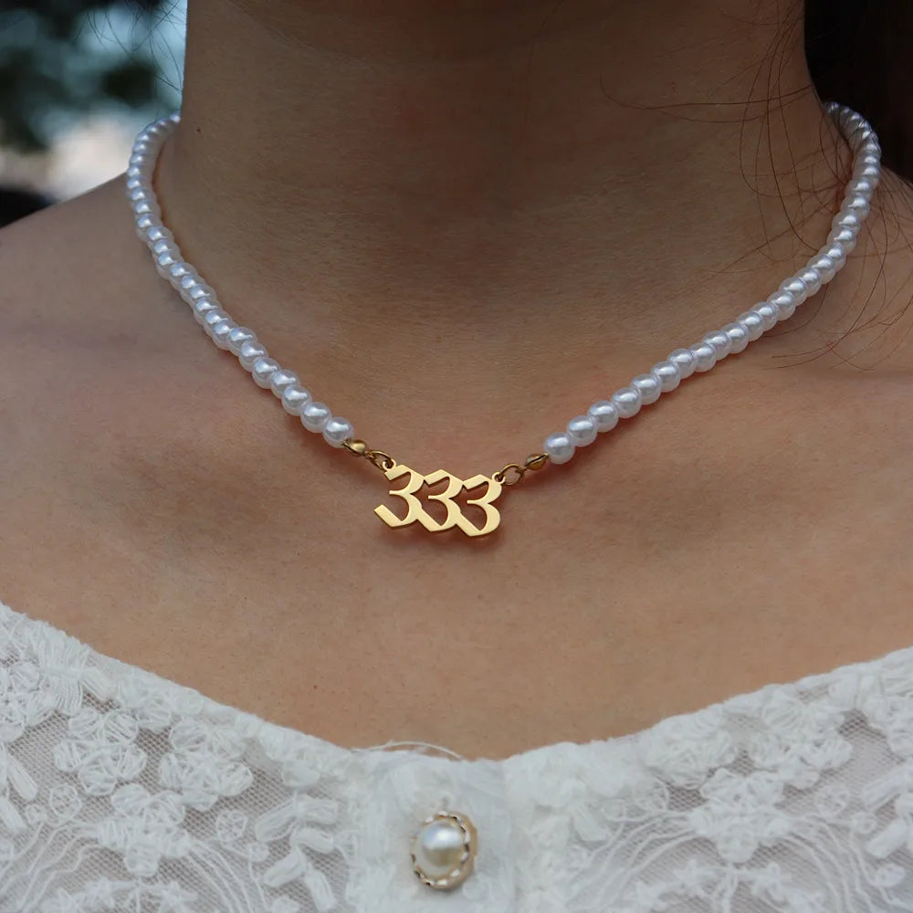 Lucky Angel Number Pearl Necklaces