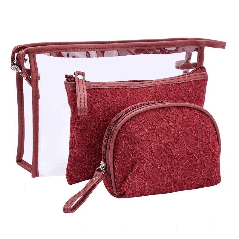 Lace/Clear Makeup Bags Set (5 colors)