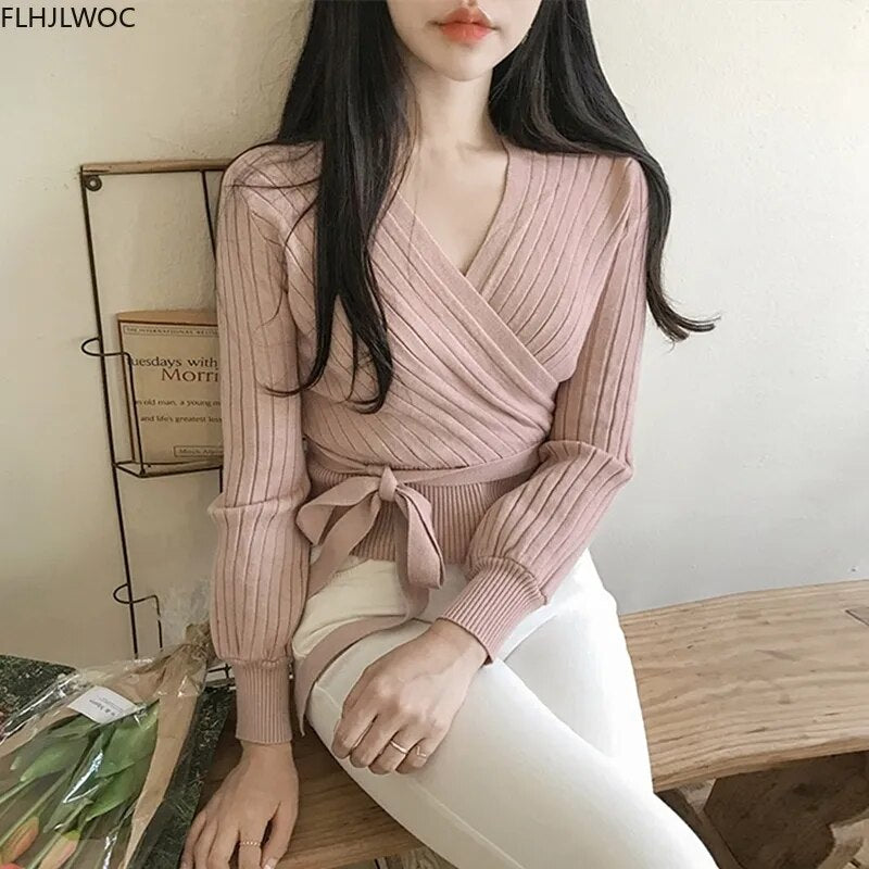 Long Sleeve V Neck Fitted Sweater (4 colors)