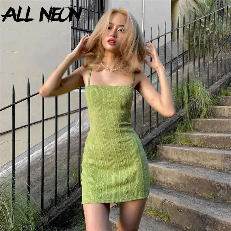 Knitted Mini Dress (green/brown)