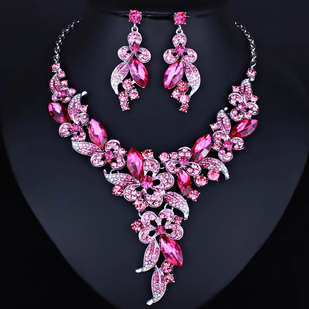 Multicolor Crystal Flower Jewelry Set (5 colors)