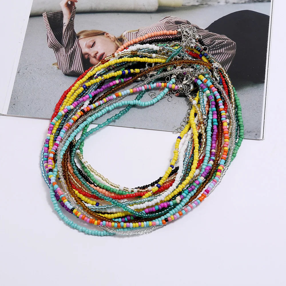 Bohemia Handmade Rainbow Beads Simple Choker Necklace