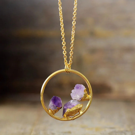 Amethyst Hoop Necklace (Silver/Gold)