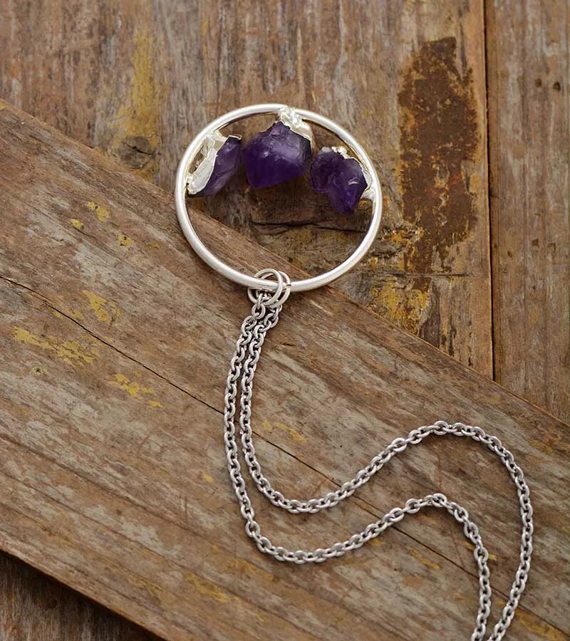 Amethyst Hoop Necklace (Silver/Gold)