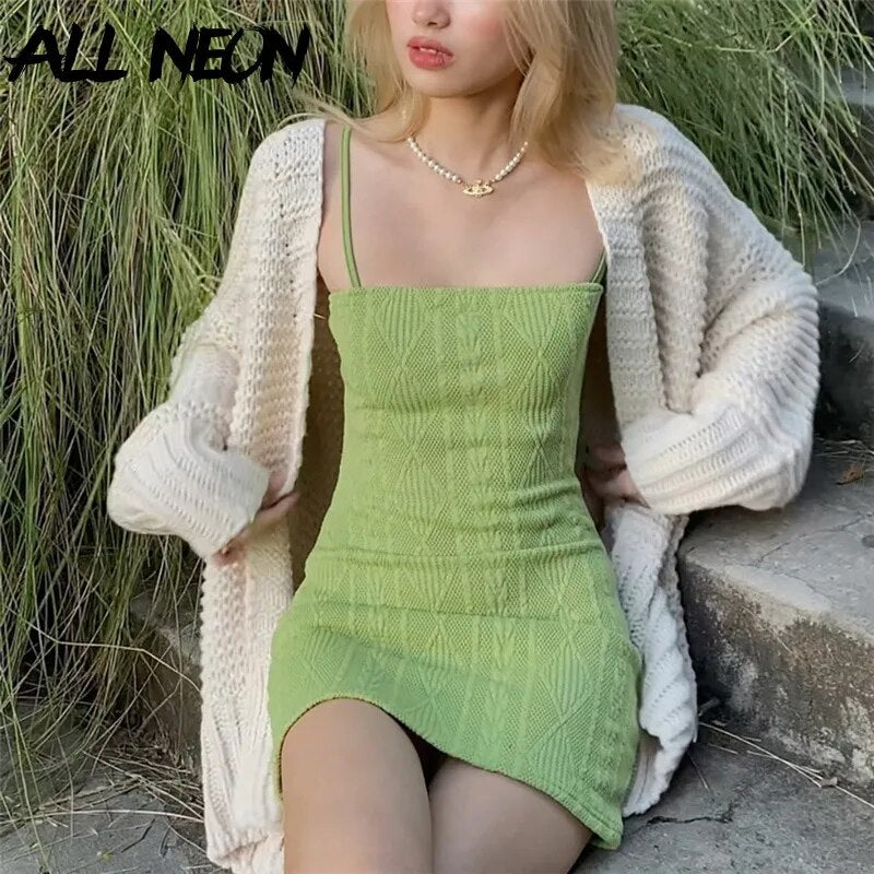 Knitted Mini Dress (green/brown)