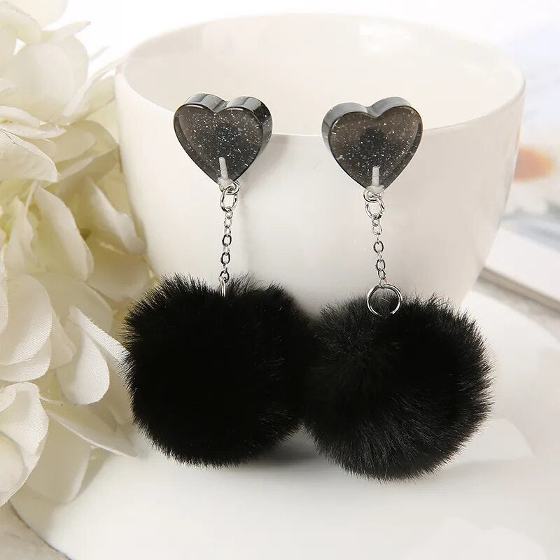 Pom Pom Heart Earrings (8 colors)