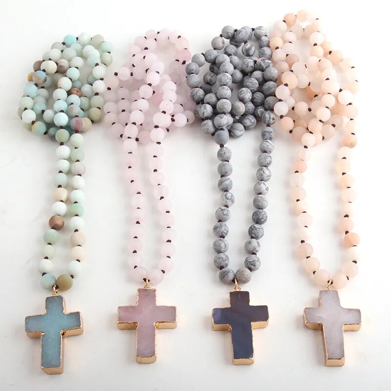 Natural Stones Cross Necklaces (5 colors)