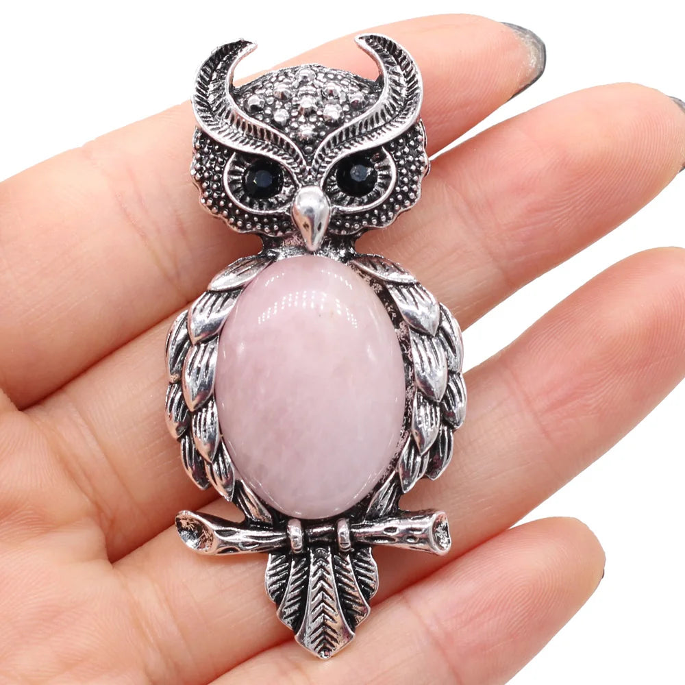 Owl Shape Natural Stone Brooch