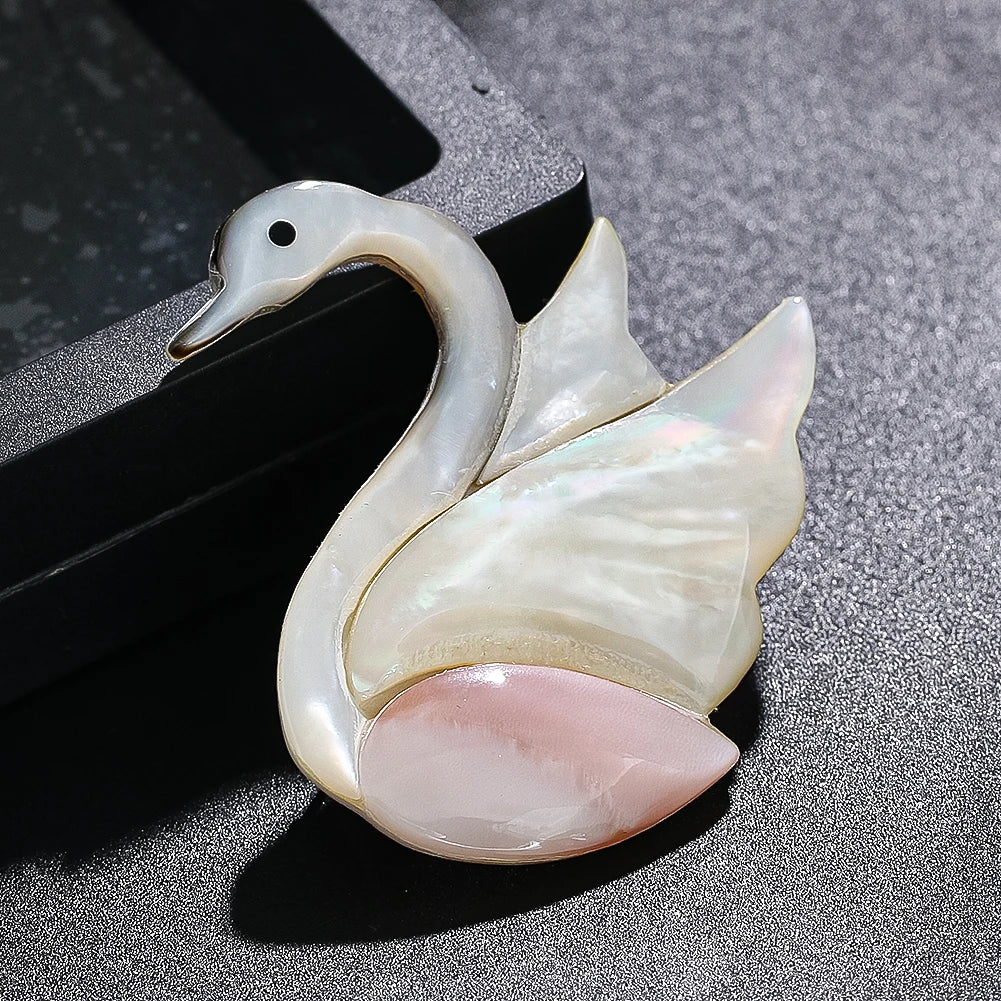 Natural Mother-of-Pearl Shell Swan Brooch