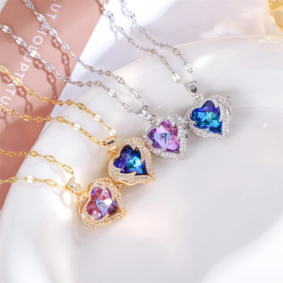 Colorful Crystal Ocean Heart Necklaces