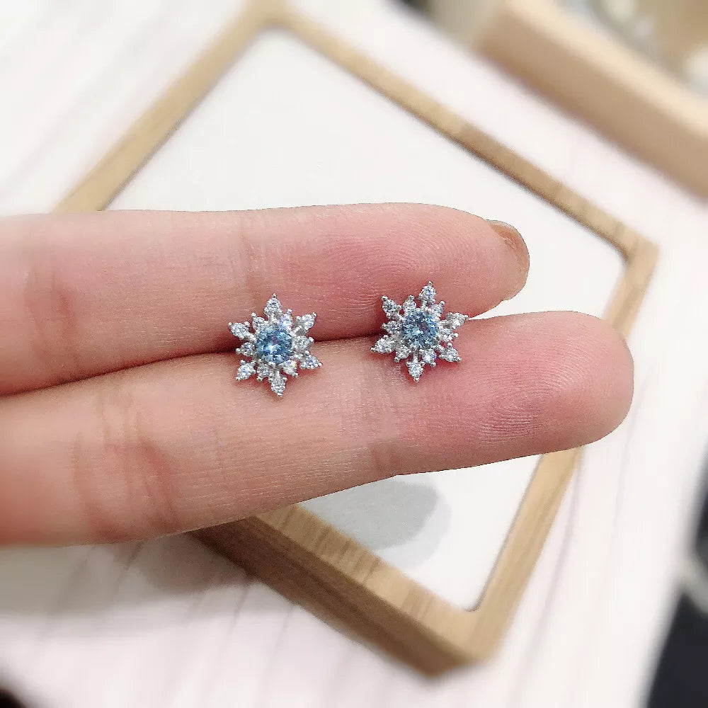 Silver Blue Snowflake Earrings