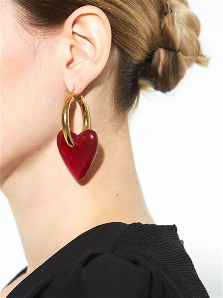 Vintage Red Heart Drop Earrings