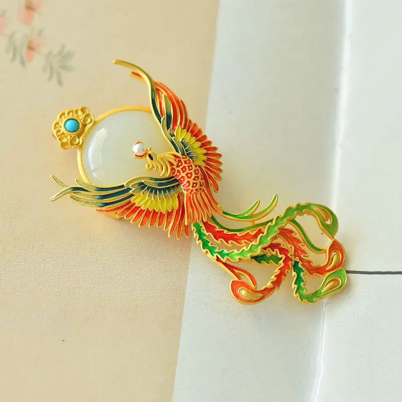 Colorful Enamel Phoenix Brooch