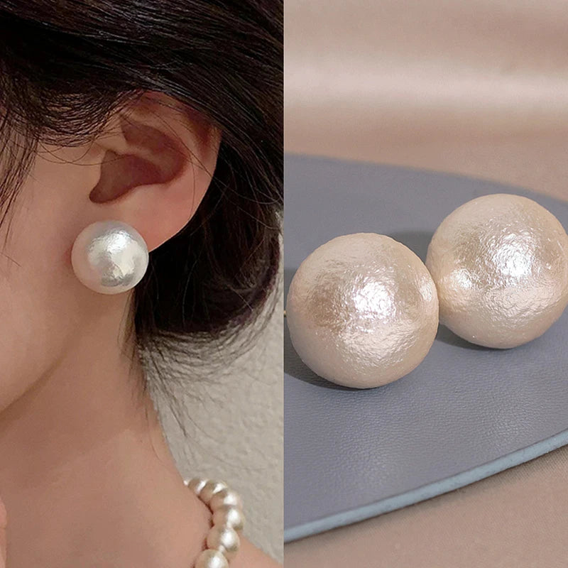 Big Simulated Pearl with Texture Stud Earring