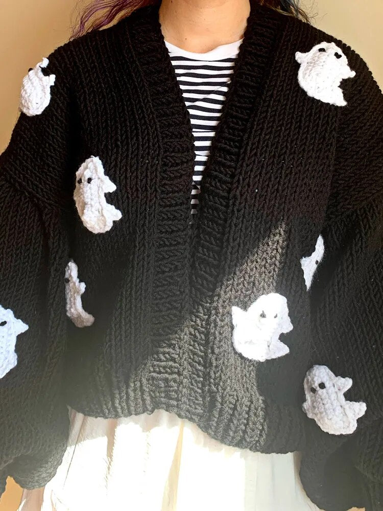 Ghost Embroidered Loose Sweater