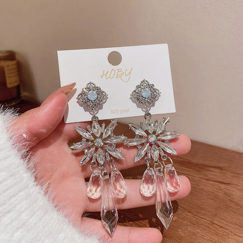 Diamond Crystal Snowflake Earrings