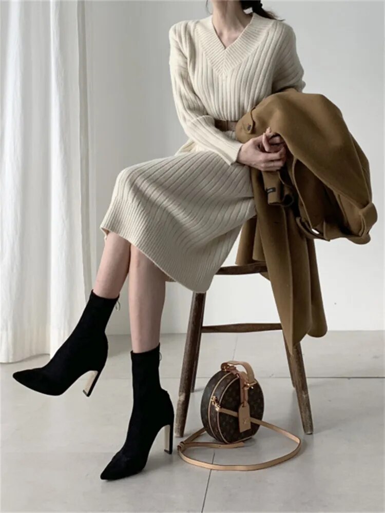 Knitted Sweater Dress (brown/beige)