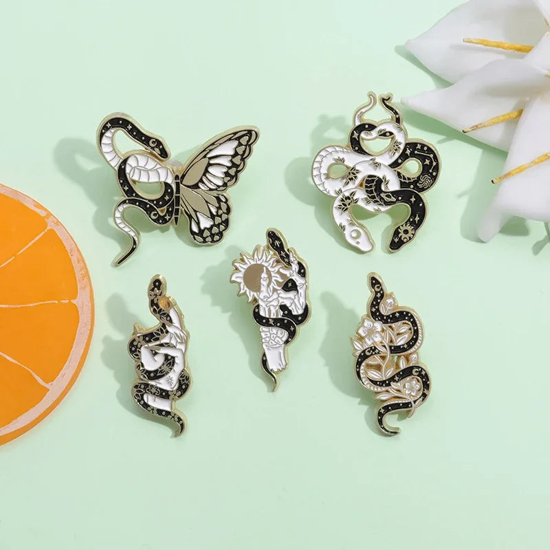 Snake Butterfly Brooch Enamel Pin