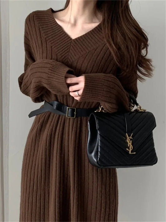 Knitted Sweater Dress (brown/beige)