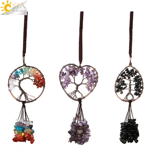 Natural Crystal Stone Tree of Life Keychains