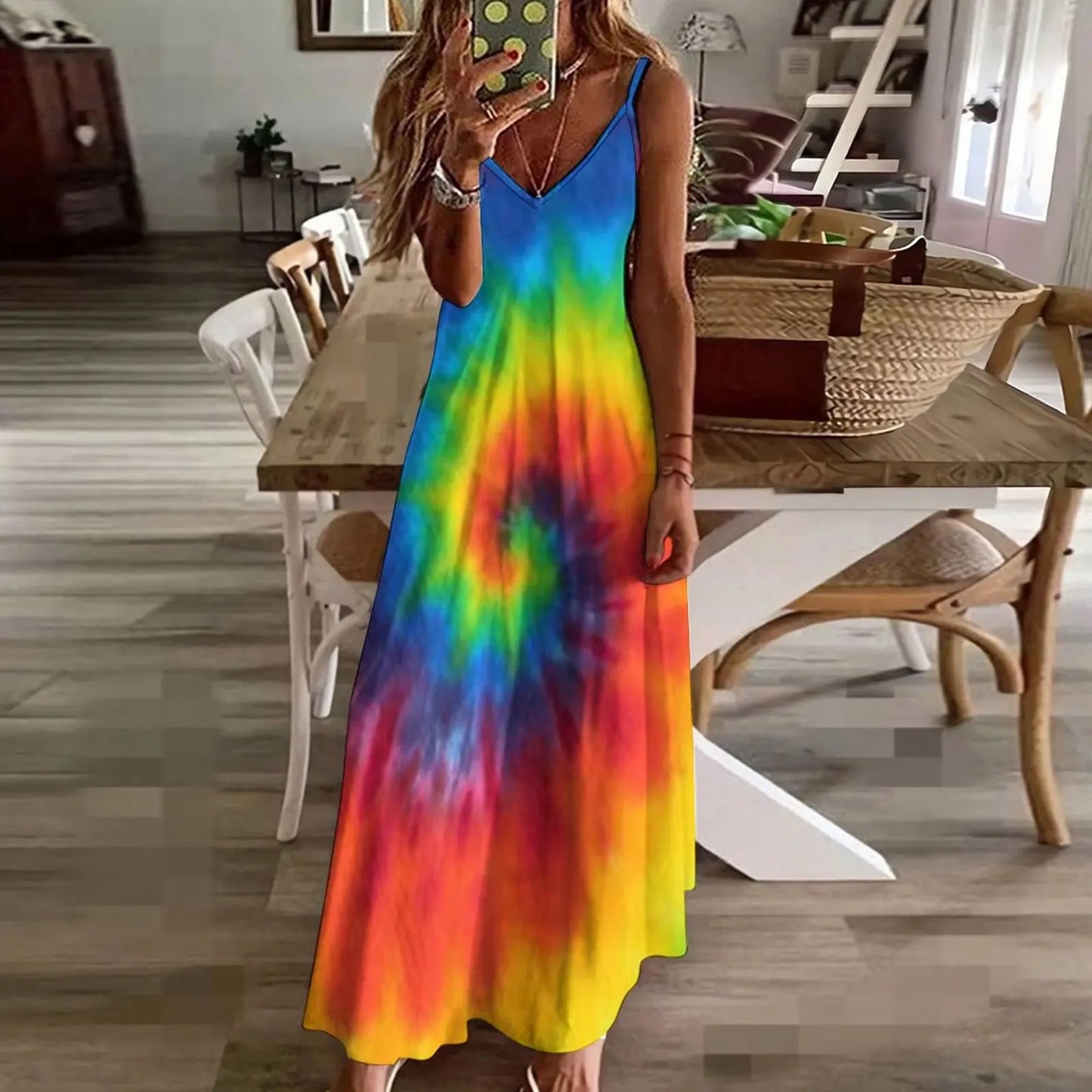 Tie Dye Swirl Rainbow Sleeveless Dress