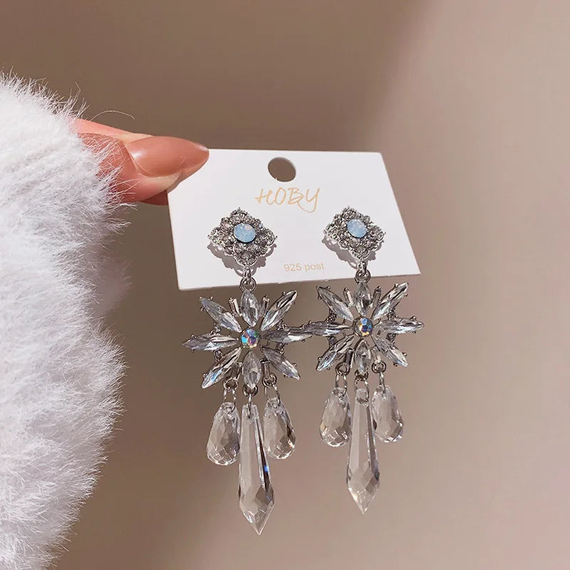 Diamond Crystal Snowflake Earrings