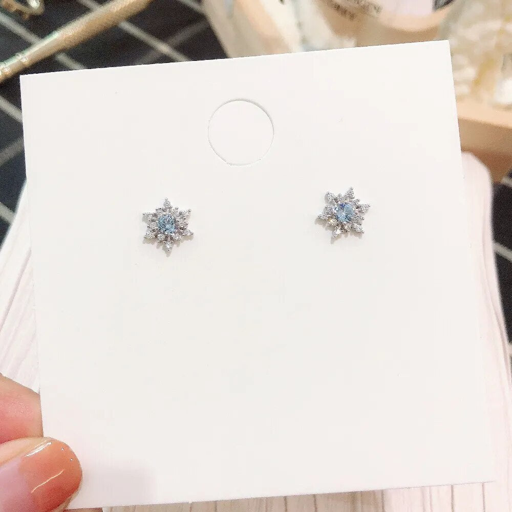 Silver Blue Snowflake Earrings