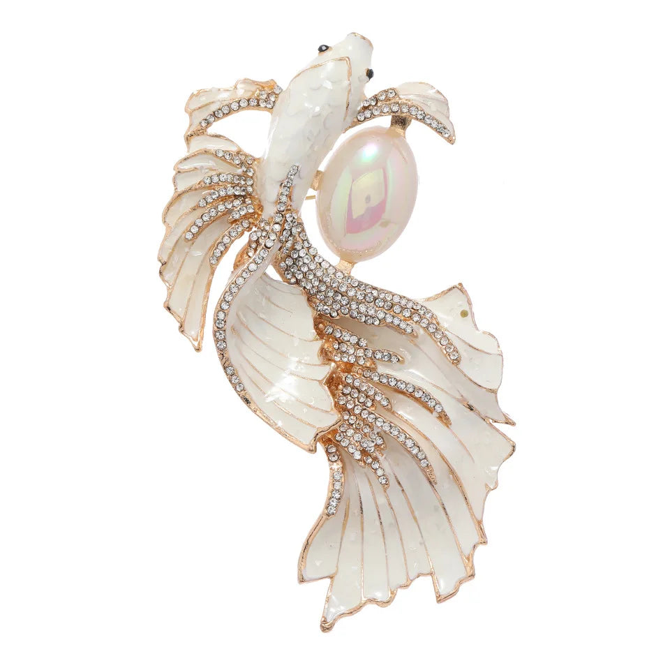 Elegant Pearl and Fish Brooch