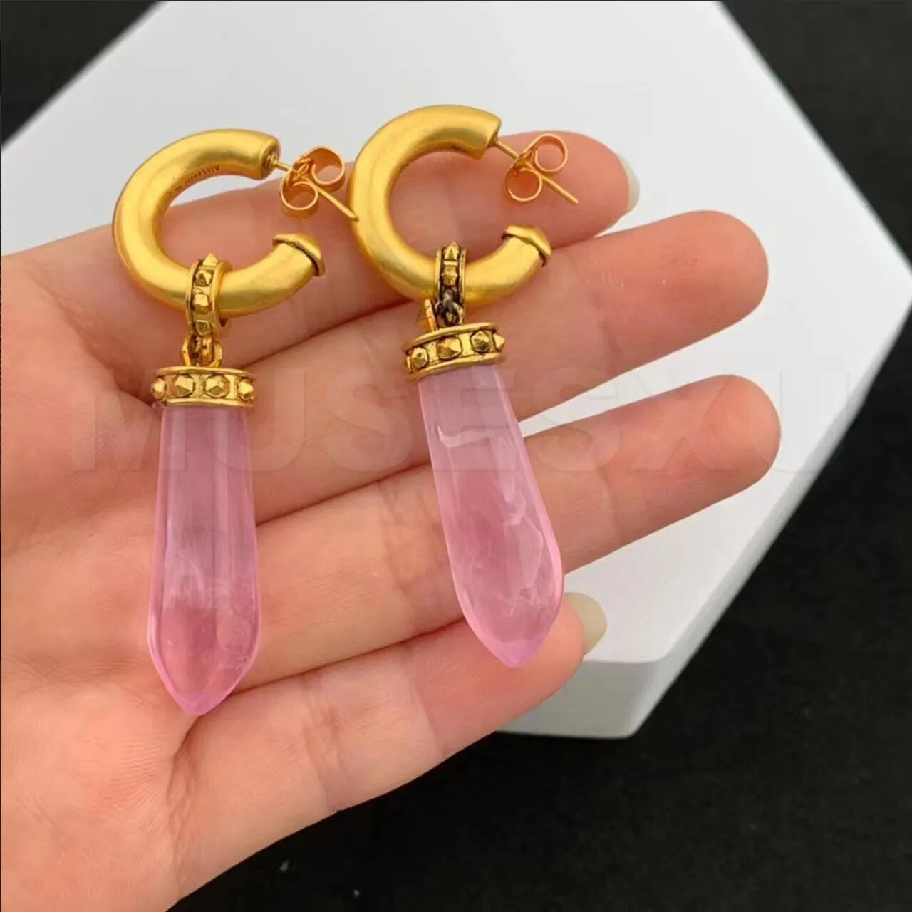 Golden Pink Crystal Earrings