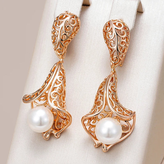 Rose Gold & Pearl Drop Earrings