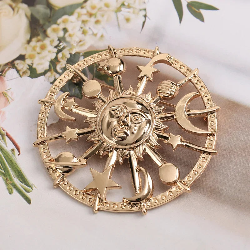 CLEARANCE! Retro Sun Moon Stars Gold Brooch