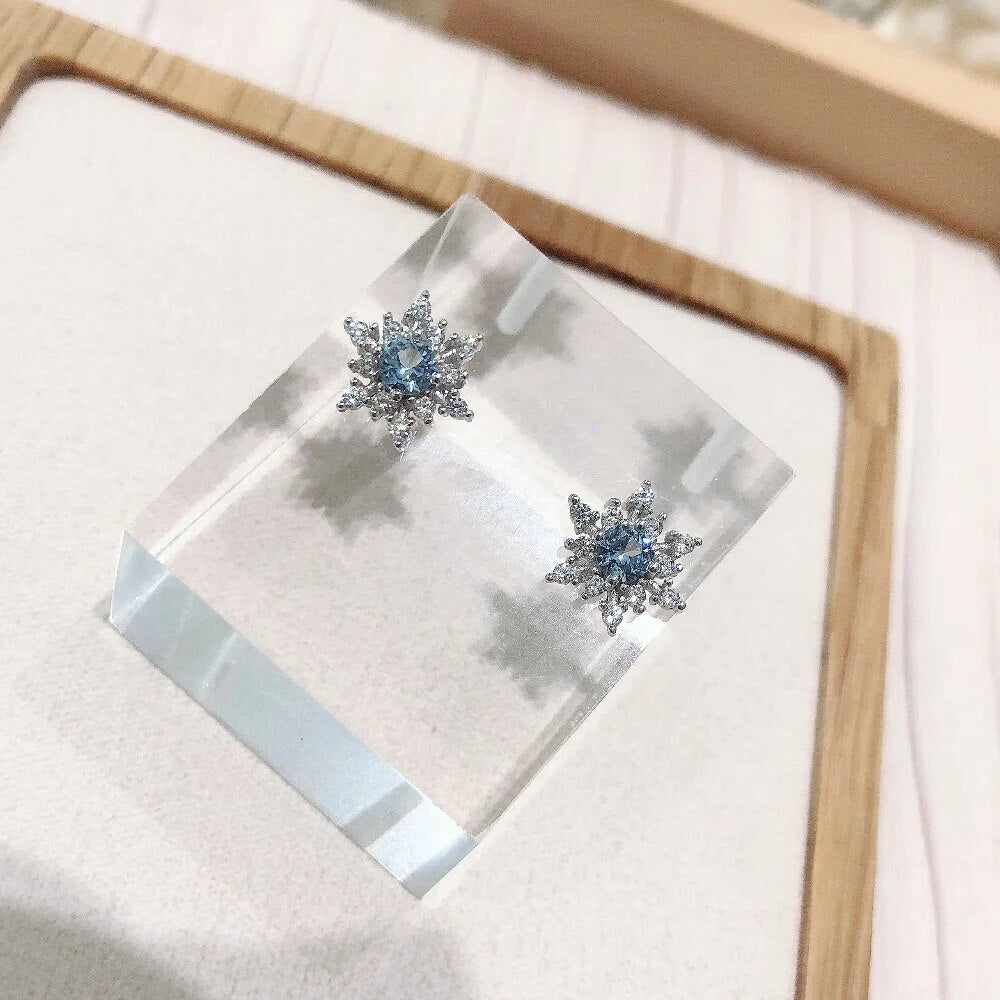 Silver Blue Snowflake Earrings