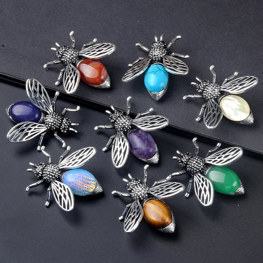 Natural Stone Crystal Insect Brooch