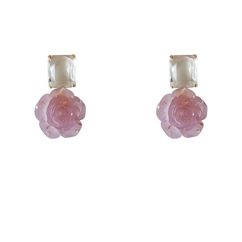 Crystal Pink Rose Earrings