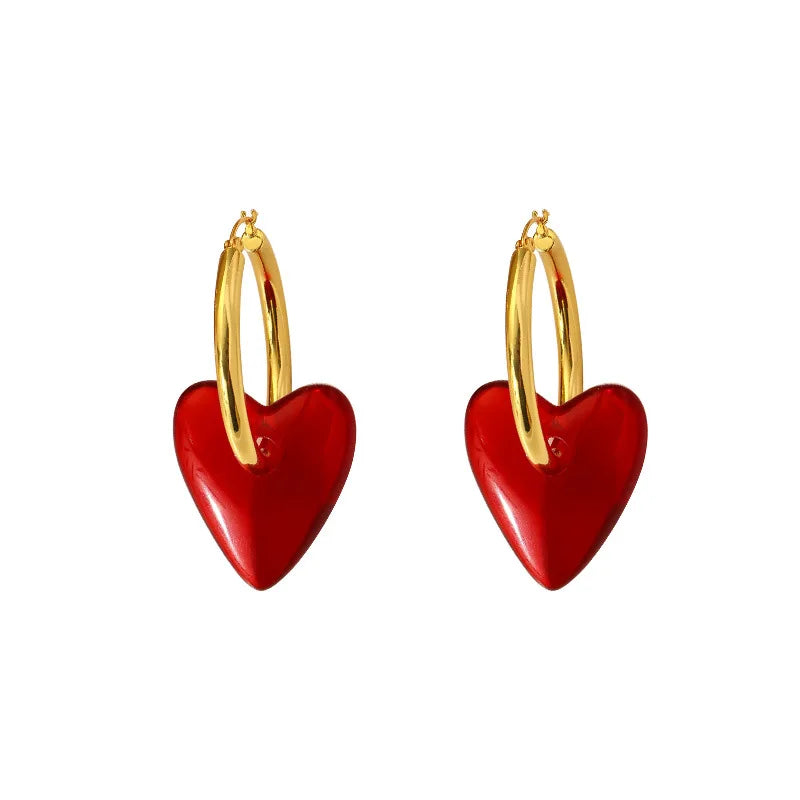 Vintage Red Heart Drop Earrings