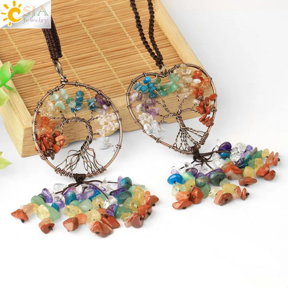 Natural Crystal Stone Tree of Life Keychains