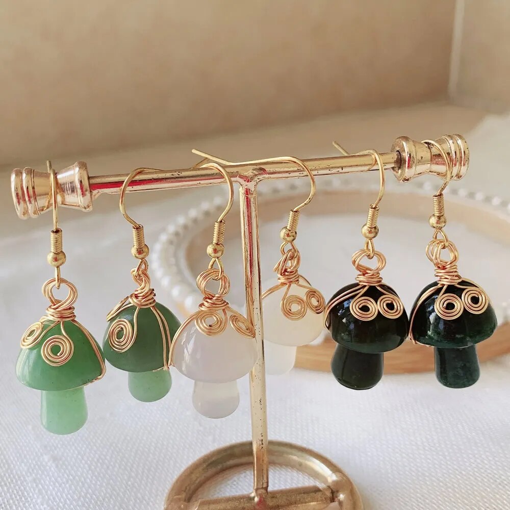 Natural Crystal Mushroom Earrings (17 colors)