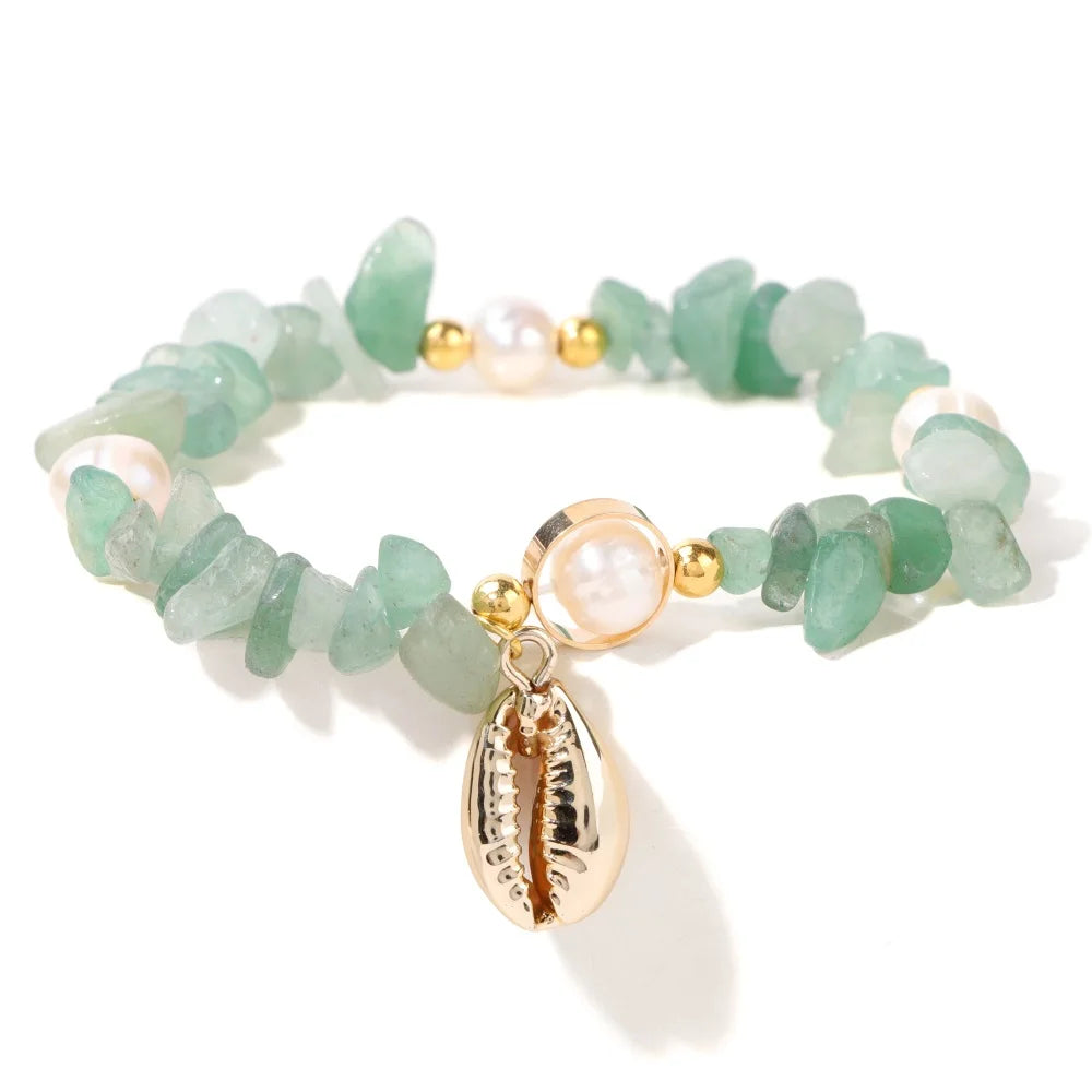 Sea Shell Charm Pearl and Natural Crystal Bracelets