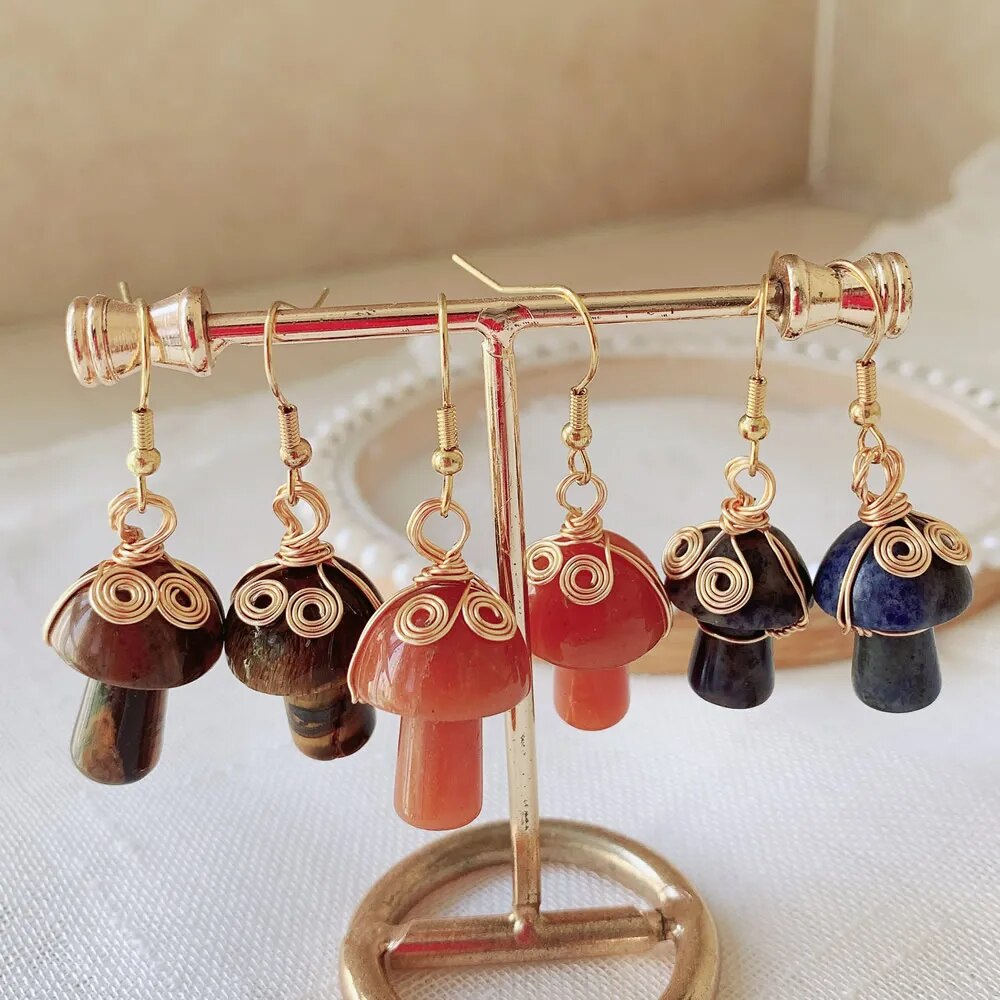 Natural Crystal Mushroom Earrings (17 colors)