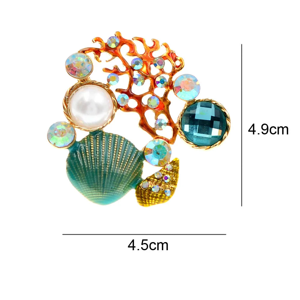 Ocean Coral Reef Pearls and Shells Brooch